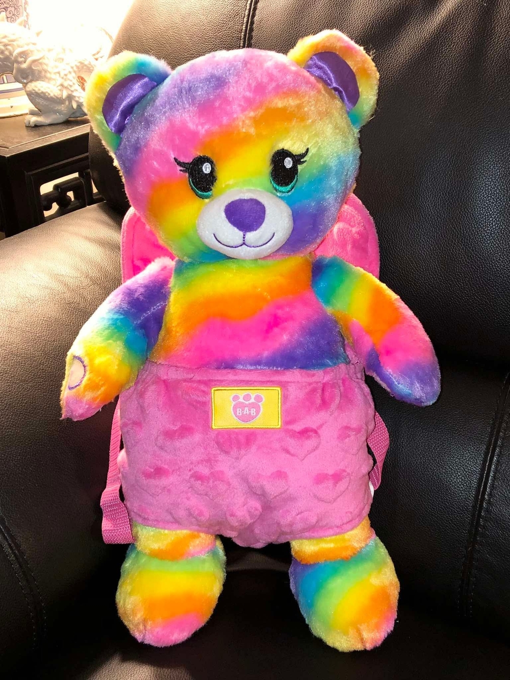 Build-A-Bear Workshop Rainbow Bear Plush Teddy w/ Pink Backpack 16 in